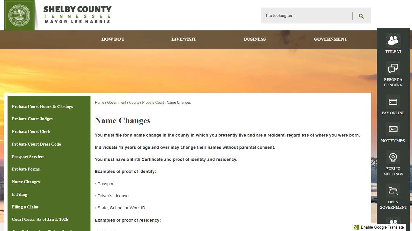 Name Changes | Shelby County, TN - Official Website